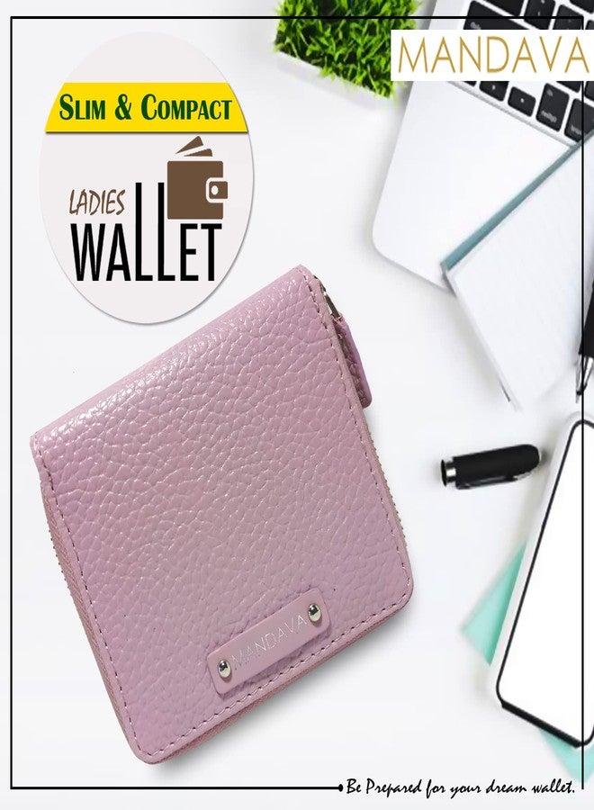MANDAVA Women's Small Bifold PU Leather Wallet | Ladies Slim Compact Card Holder Organizer Zipper Coin Purse (Mauve) - Image 5